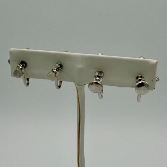 VTG Screw-Back Earring Lot x2 | Rhinestone | Geometric & Floral Sparkle - Picture 4 of 9